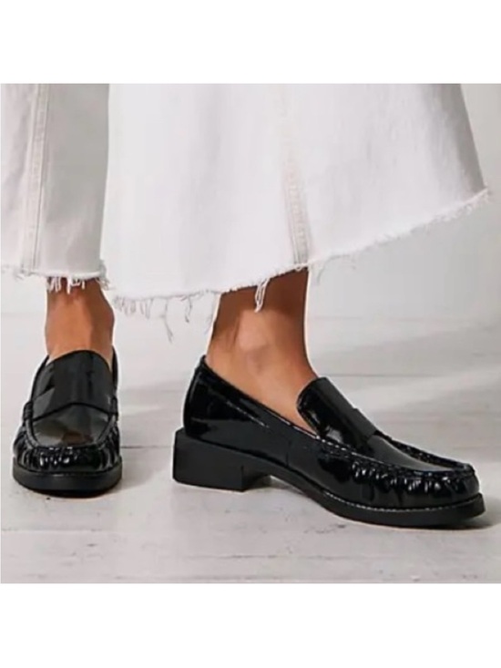 Silent D Shoes - NIB Silent D x Free People Lara Loafer Sz 38 Black Patent Crinkle Vegan